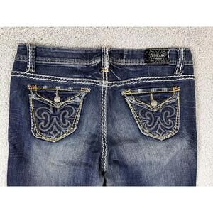ZCO Jeans Premium Juniors Sz 9 Distressed Bootcut Denim Embroidered Flap Pockets